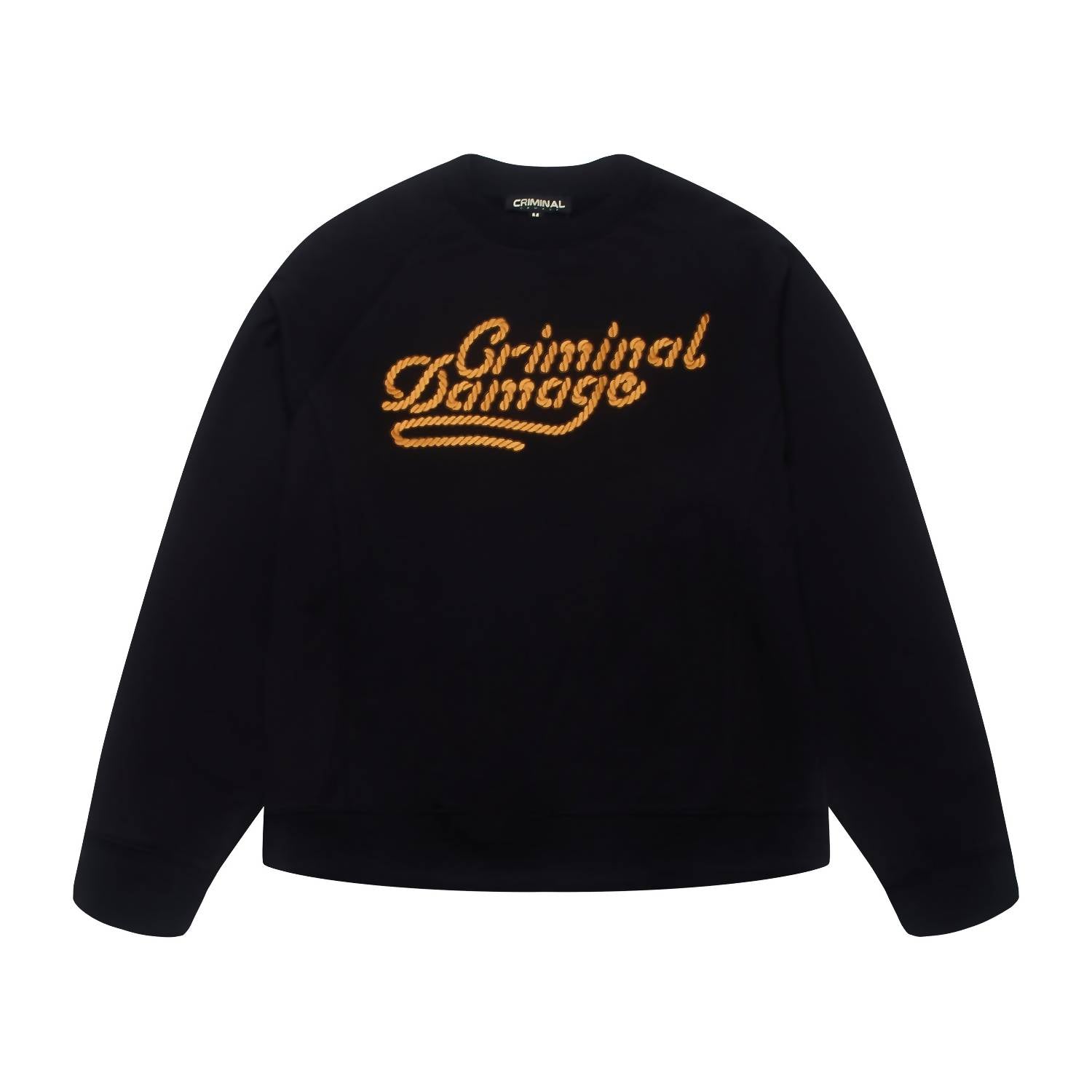 Criminal Damage Pullman Long Sleeve Sweatshirt in black mustard - men's shirt - detail view