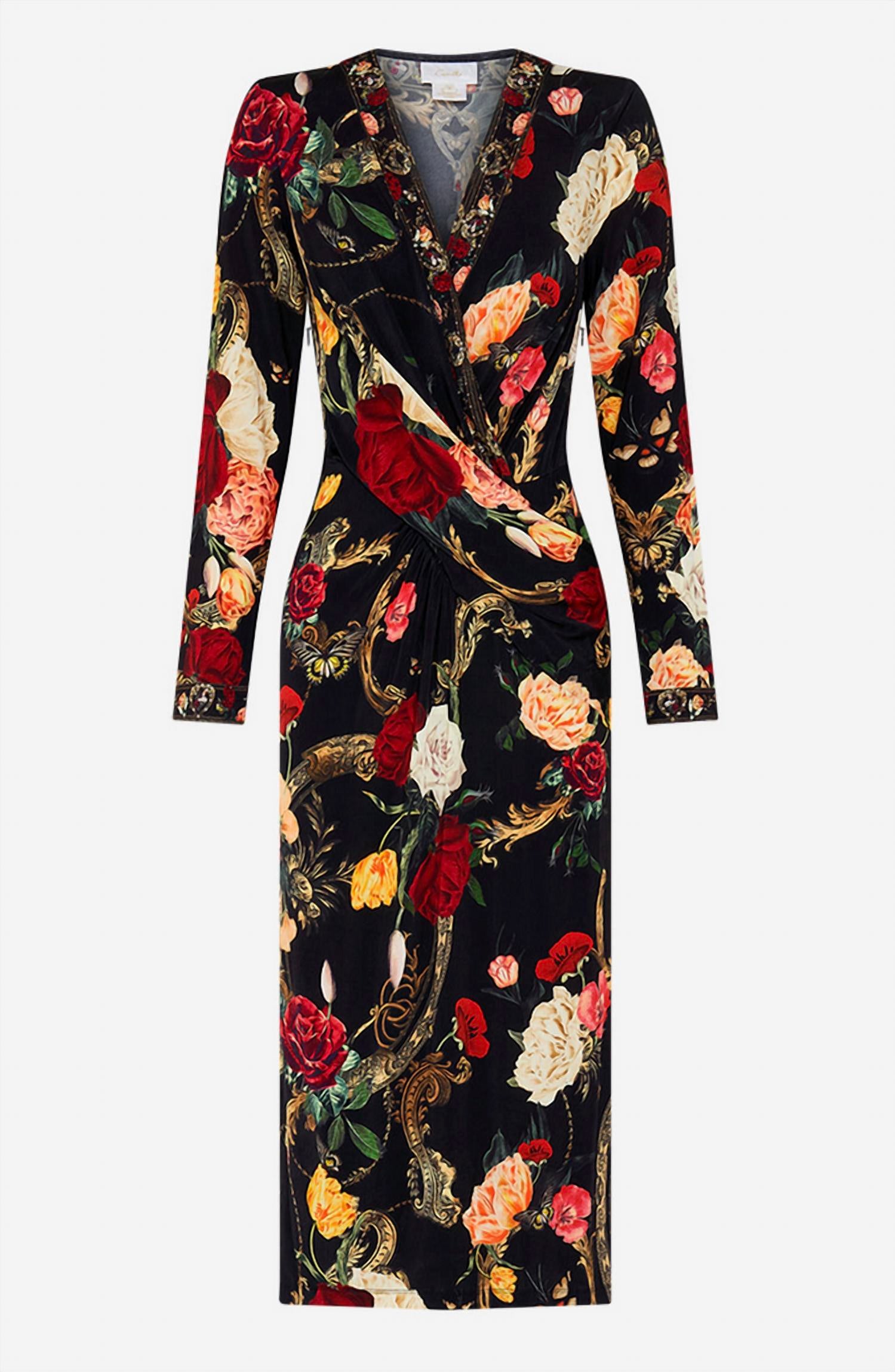 Camilla V-neck Midi Cross Front Dress in magic in the manuscripts 1 - women's dress - view 4