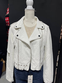Coalition LA Women's Biker Leather Jacket in white - women's jacket - detail view