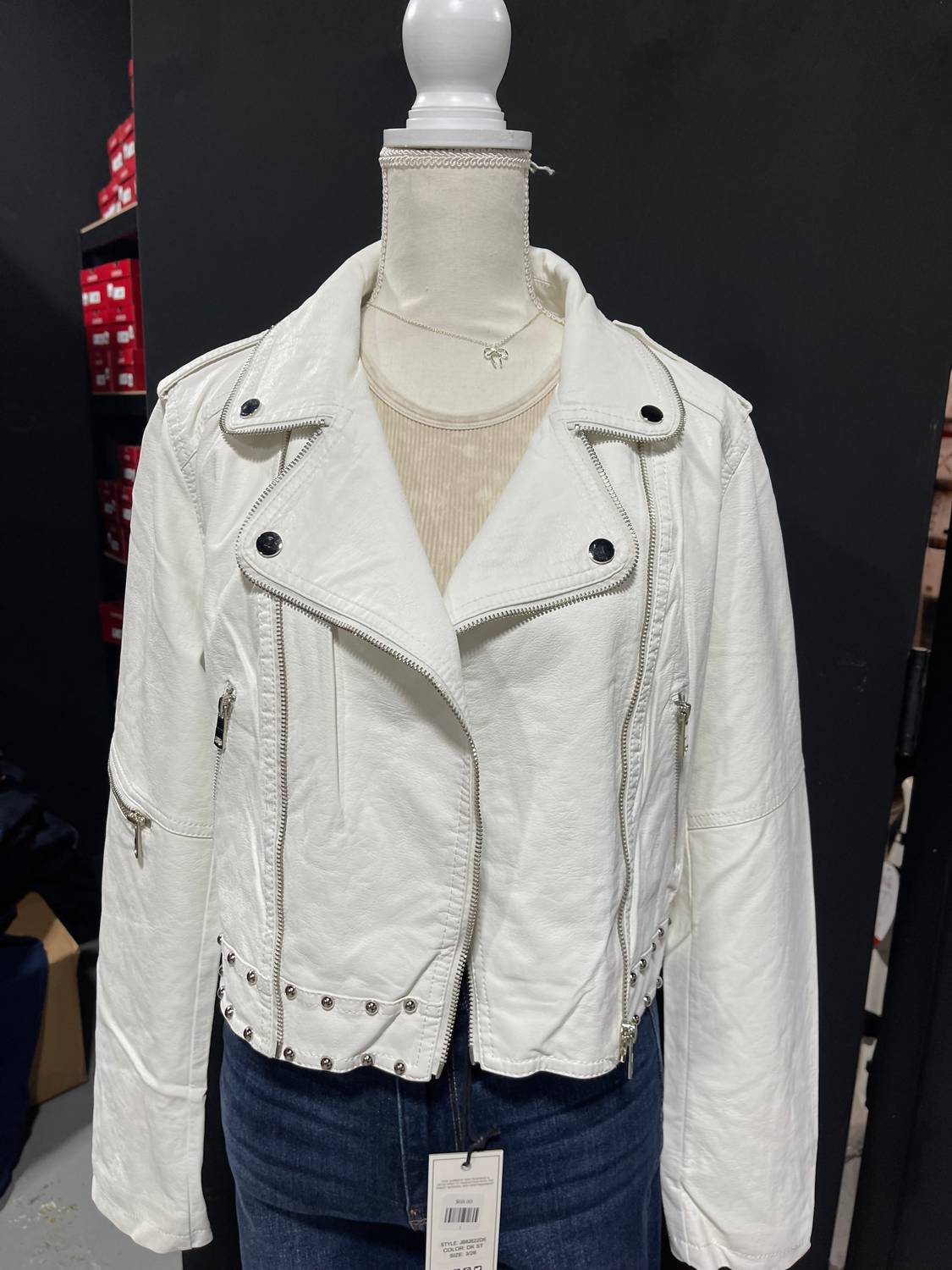 Coalition LA Women's Biker Leather Jacket in white - women's jacket - detail view