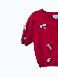 SHE + SKY Women's Bow Sweater in red - women's sweater - detail view