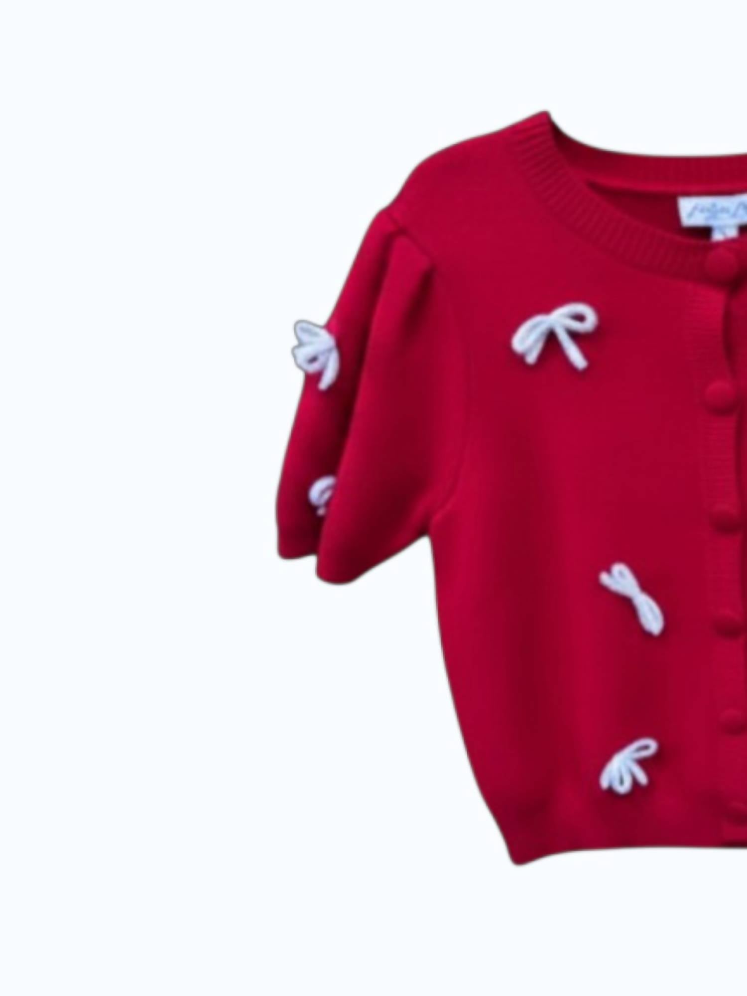 SHE + SKY Women's Bow Sweater in red - women's sweater - detail view