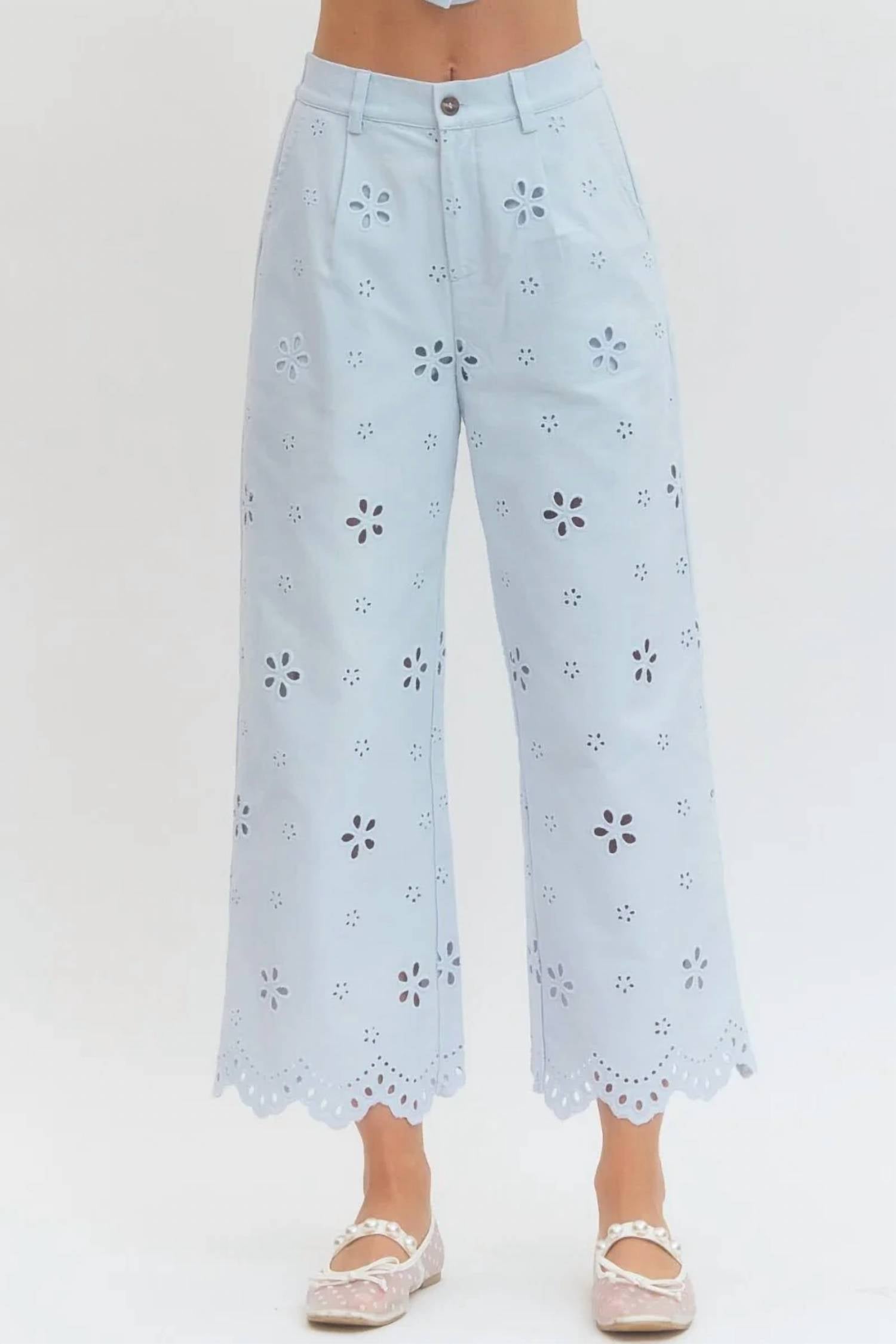 Entro - Fleur Eyelet Embroidered Vest & Pant Set