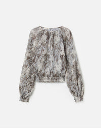 Lafayette 148 - Speckled Glaze Print Georgette Gathered Blouse - Petite
