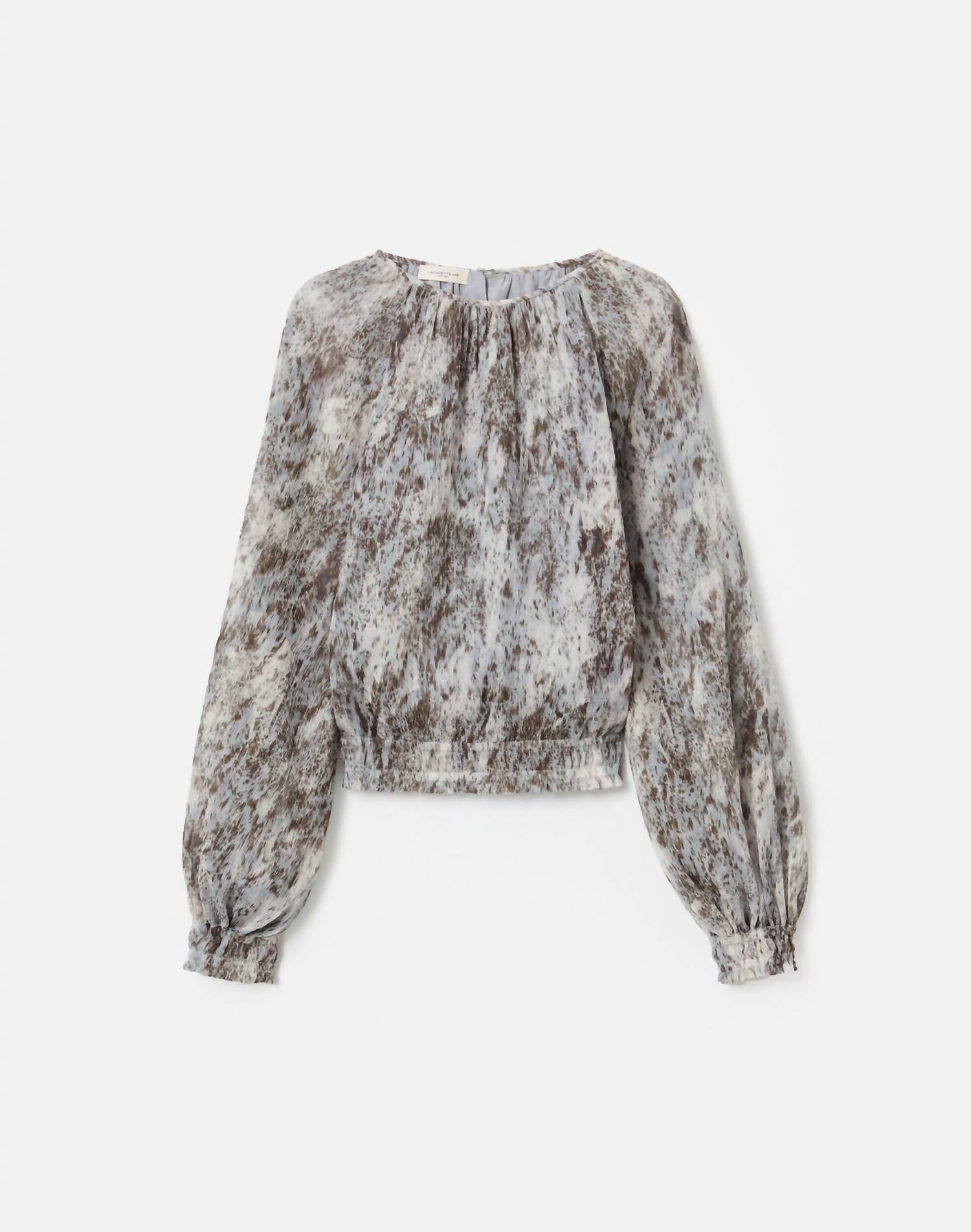 Lafayette 148 - Speckled Glaze Print Georgette Gathered Blouse - Petite