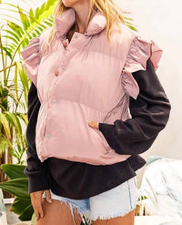 Bucketlist - Ruffle Sleeve Crop Down Vest