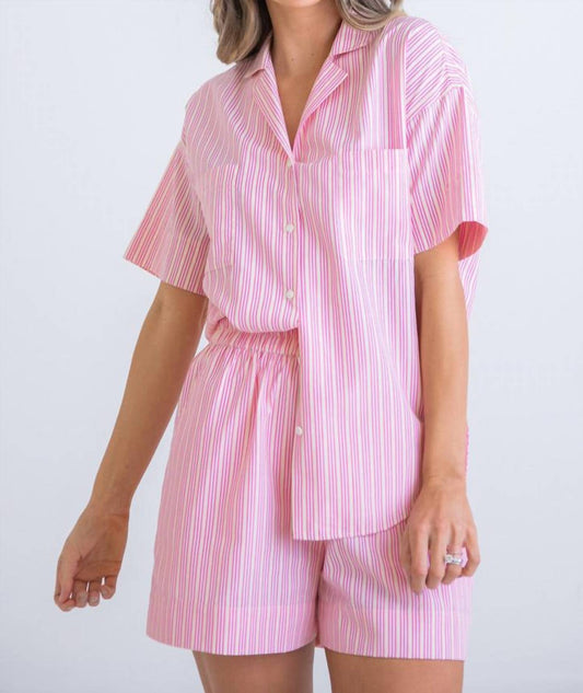 Karlie - Stripe Poplin Pocket Button Up Top