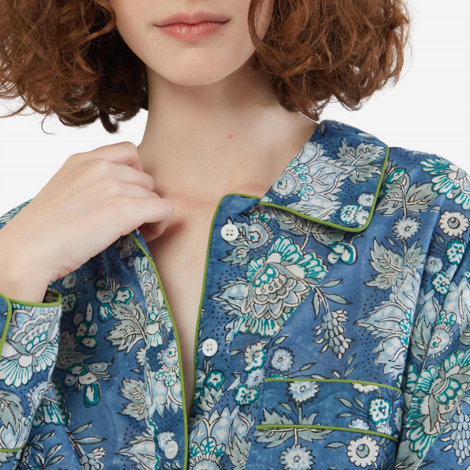 Folkloore Lightweight Floral Short Pajama Set in grey petrol blue baby blue - women's sleepwear - alternate view