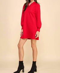 Veveret - Miley Twist Textured Knit Puff Long Sleeve Dress
