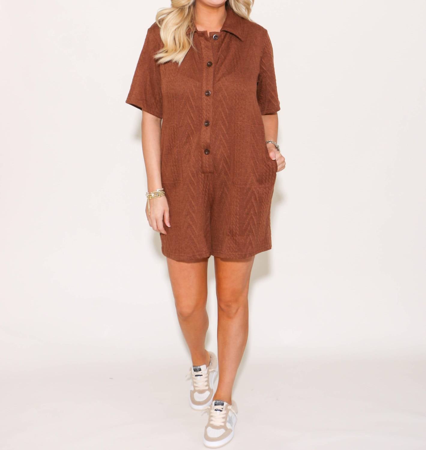 Heyson - Short Sleeve Button Down Romper