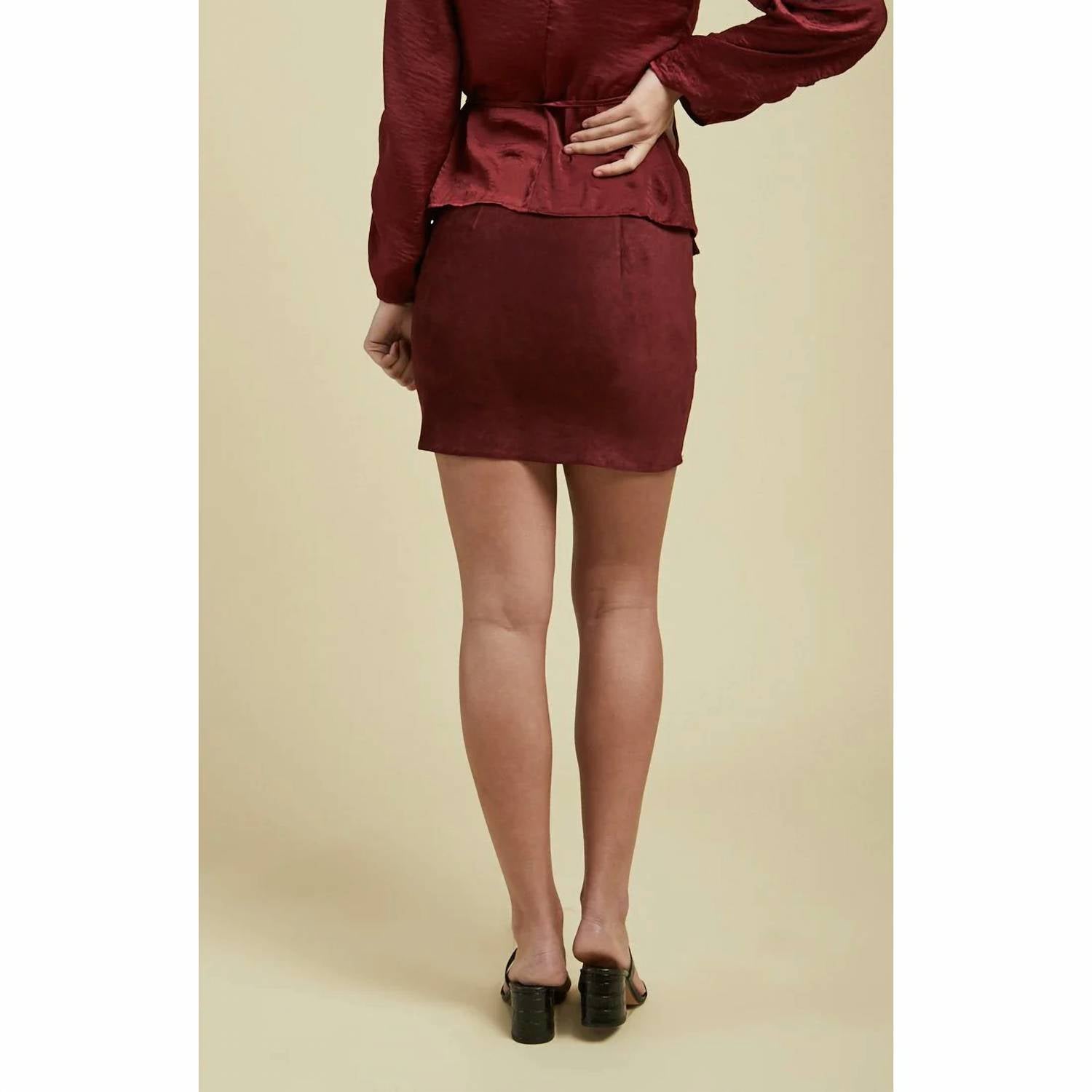 SAGE THE LABEL Ember Skirt in burgundy - women's skirt - detail view