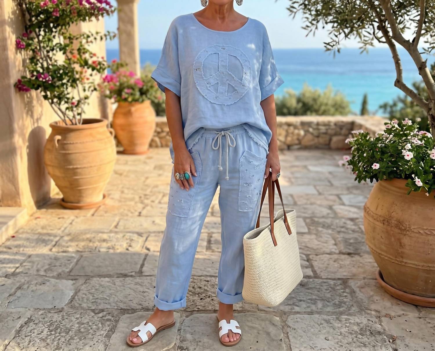 Made In Italy - Peace Linen top