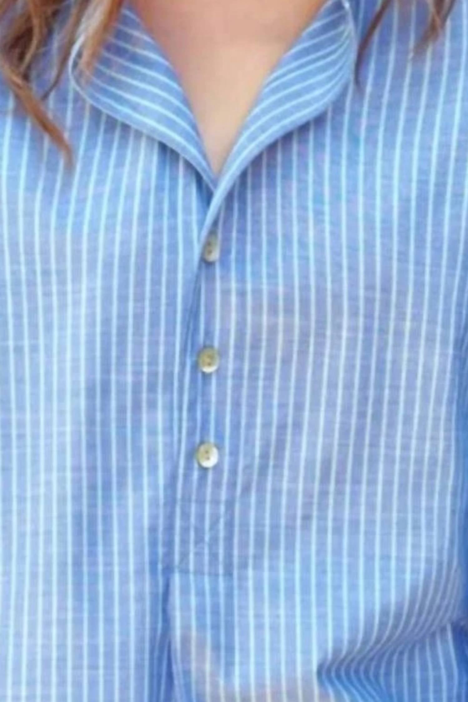 Finley Henri Chambray Stripe Shirt in aqua - women's shirt - detail view
