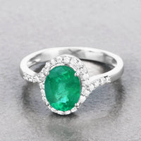 Diana M Jewels Women's Oval Natural Zambian Emerald Fashion Ring (1.92 Ct) - Classic in 14k white gold - women's jewelry - detail view