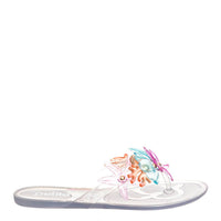 petite jolie Women's Lucky Sea Life Translucent Coral Thong Flip Flops in multi - women's sandal - detail view