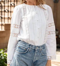 Sail To Sable - Button Front Lace Top