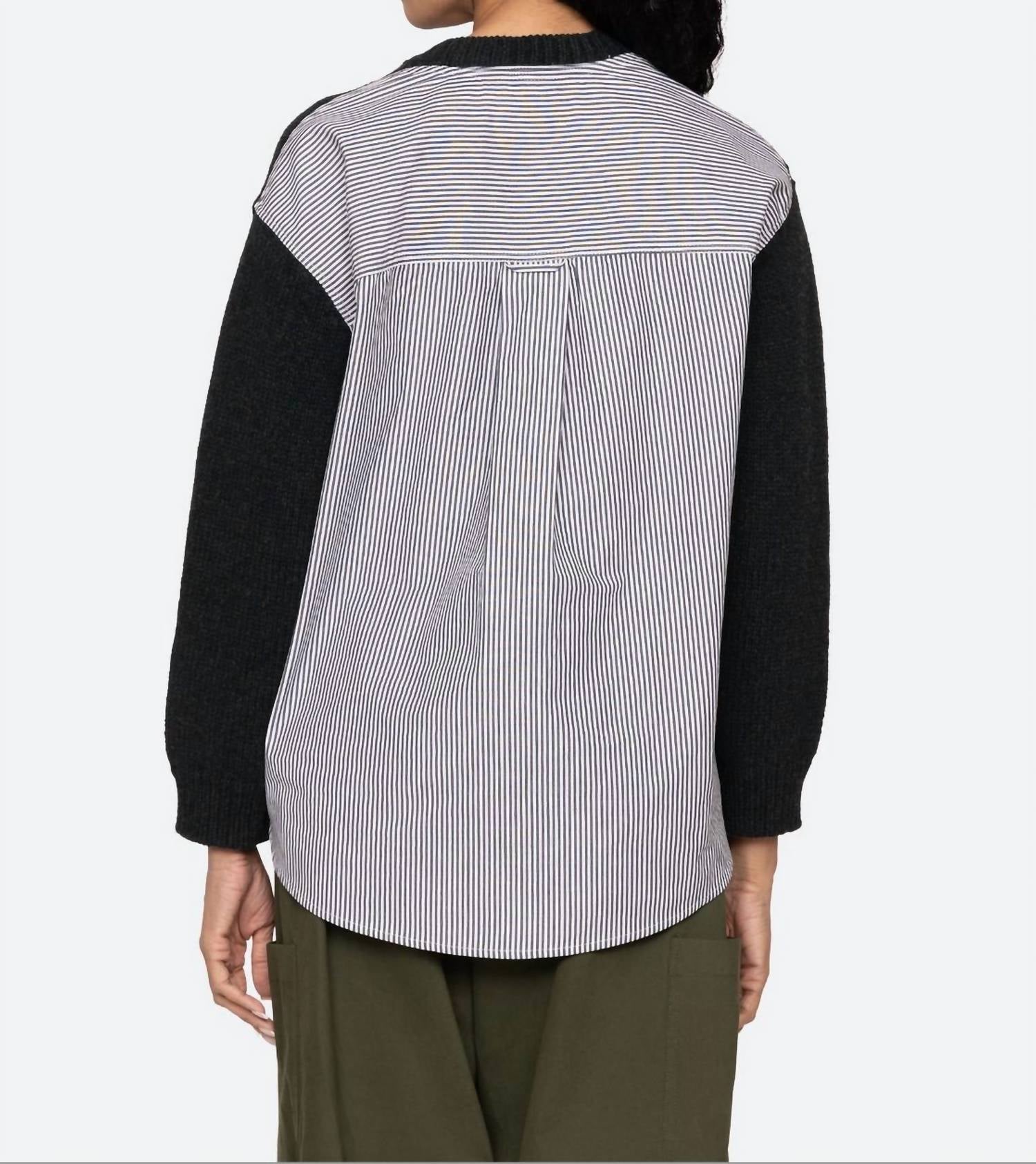 SEA Mallory V-neck Sweater in forest - women's sweater - detail view