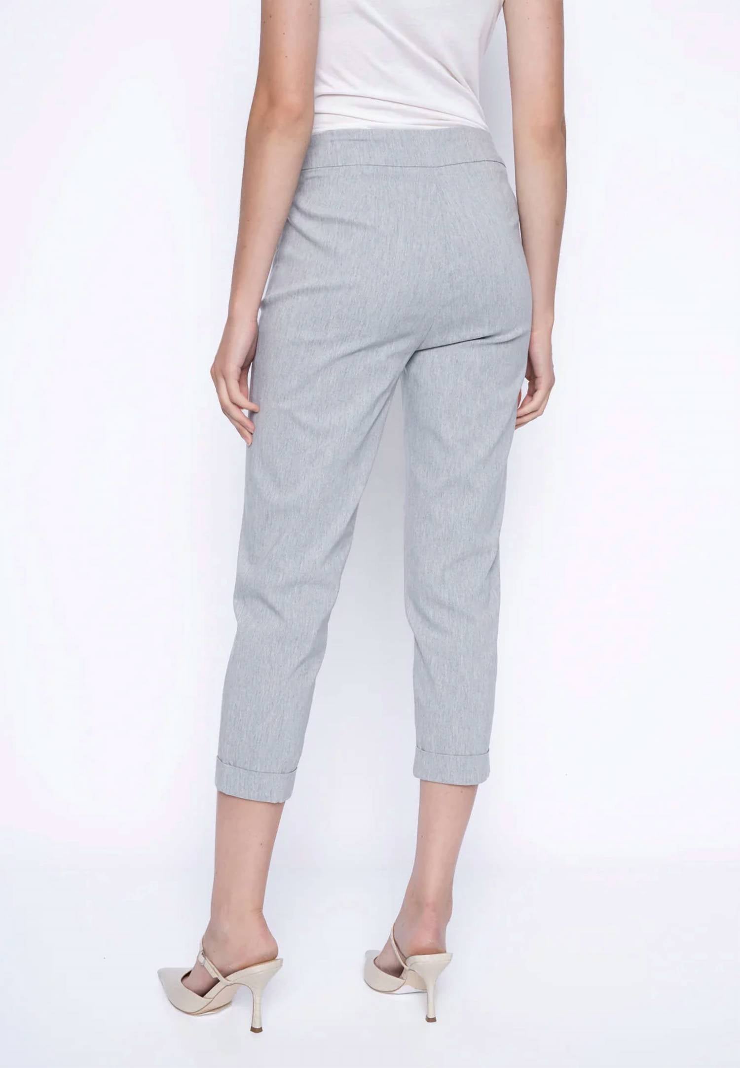 PICADILLY Slim Cuffed Capri Pant in grey - women's pants - detail view