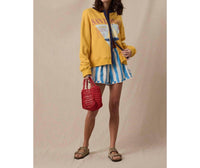 WISHLIST San Diego Button-up French Terry Top in golden navy - women's long sleeve top - view 4