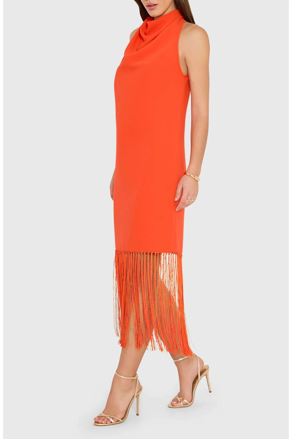 Amanda Uprichard - Syd Cowl Neck Fringe Midi Dress