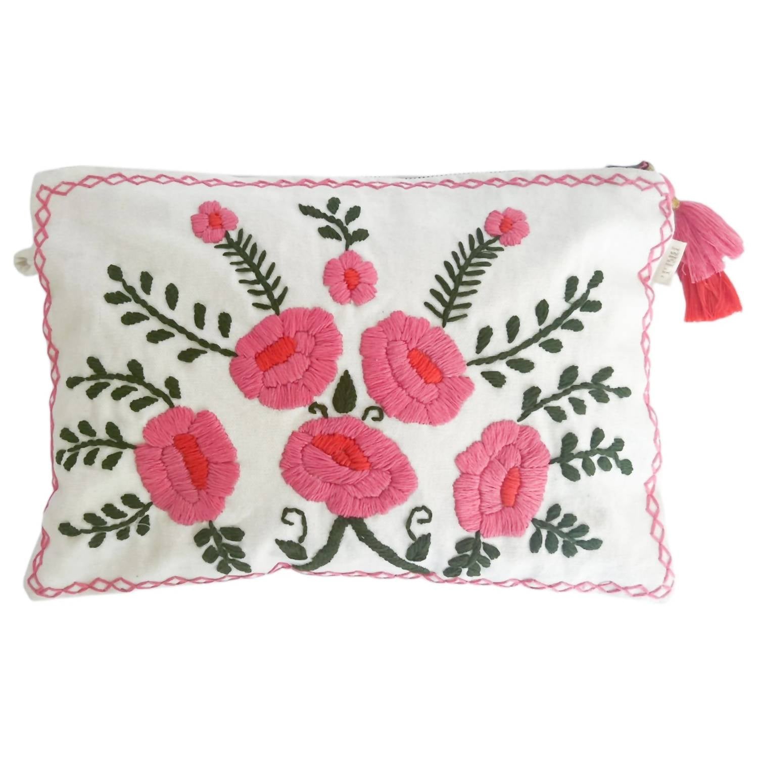 Bell by Alicia Bell Women's Flower Embroidered Pouch in white - women's bag