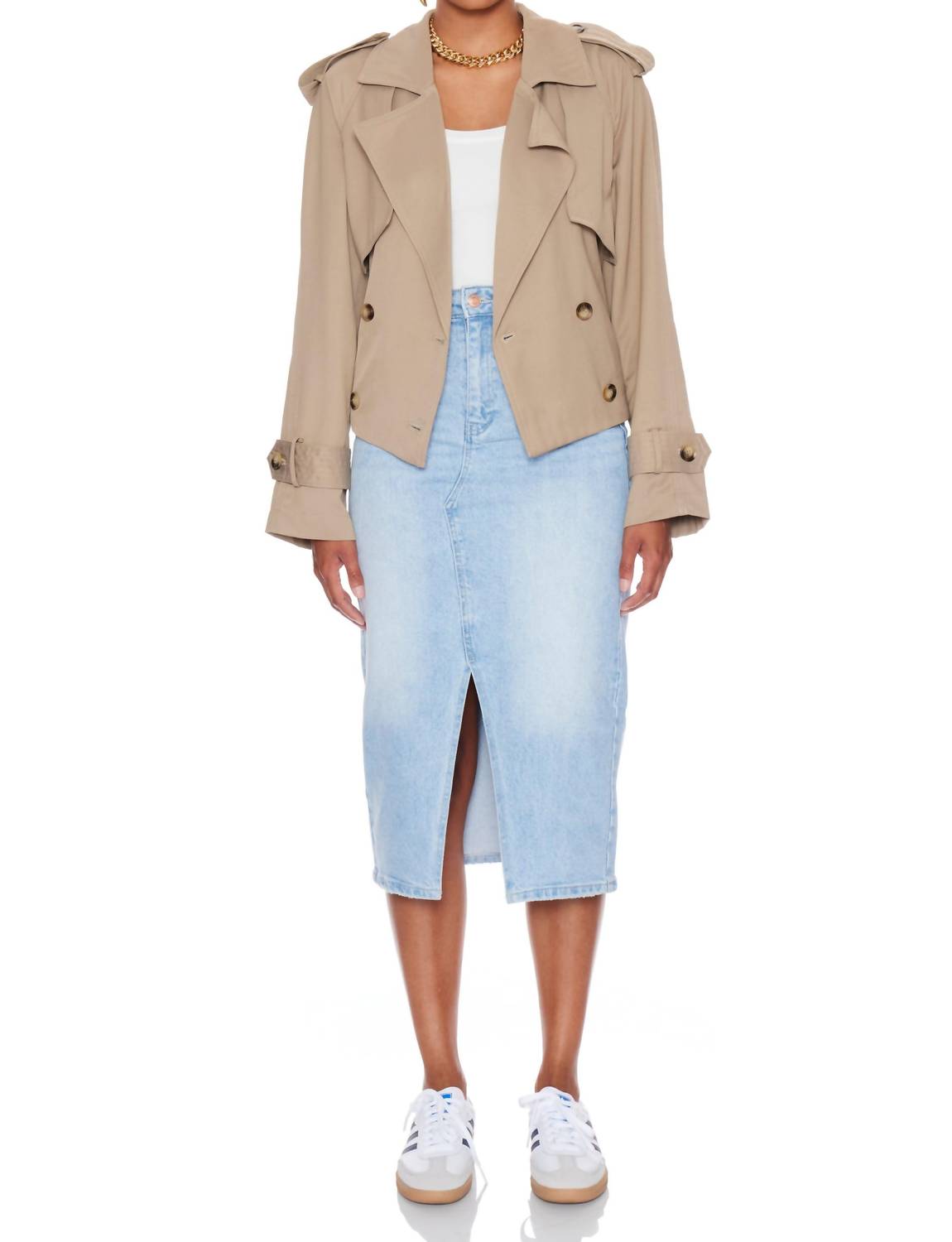 CRESCENT Reese Lightweight Crop Trench Throw Jacket in beige - women's jacket