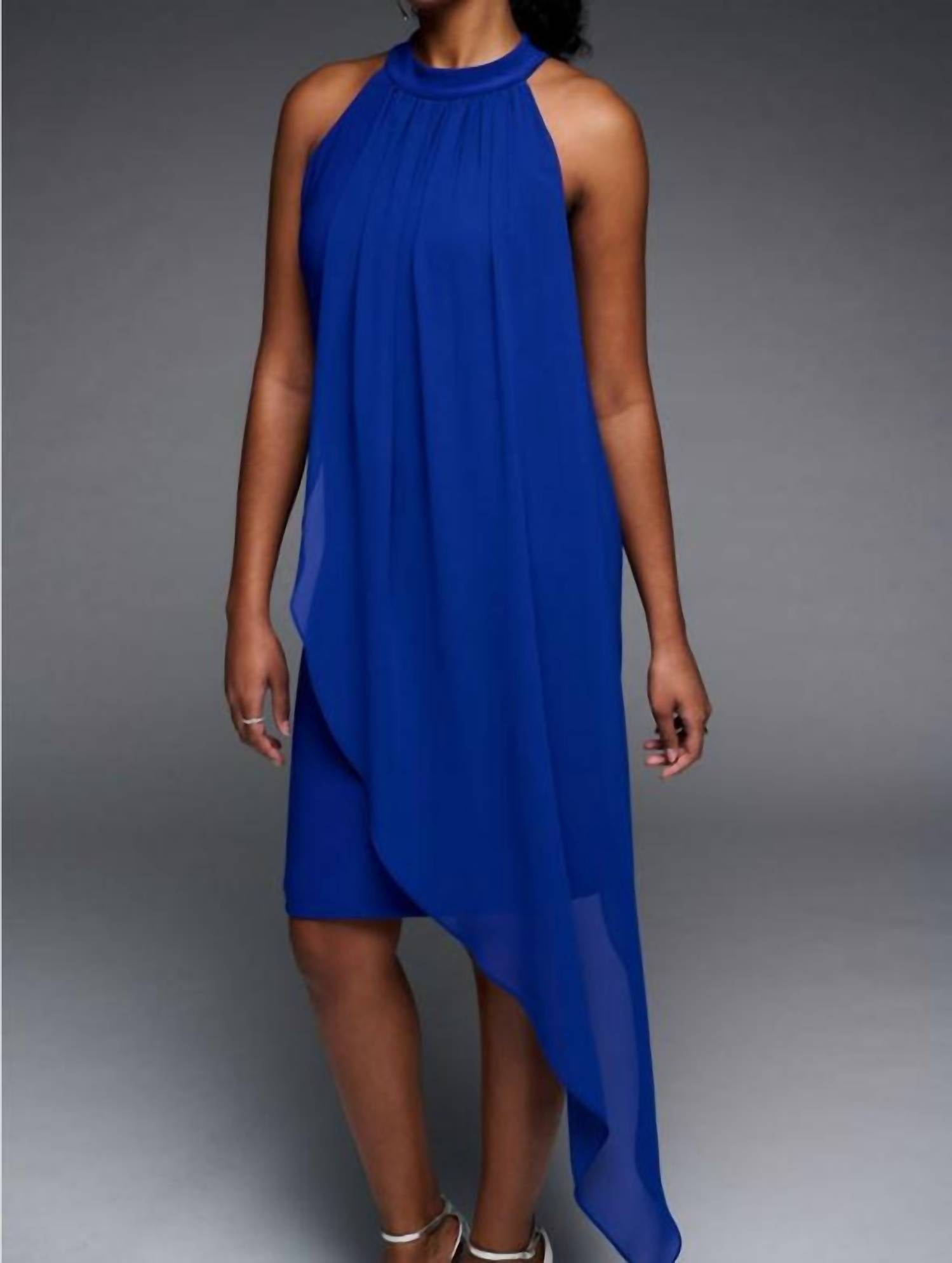 Joseph Ribkoff Sheer Overlay Sleeveless Dress in royal sapphire - women's dress
