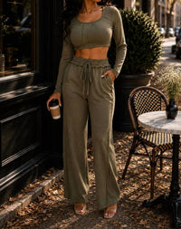 Surelymine - Sloane Mineral Wash Crop Top And Wide-leg Pants Set