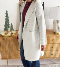 Cozy Co. Hooded Brushed Knit Open Cardigan in light grey - women's cardigan - detail view