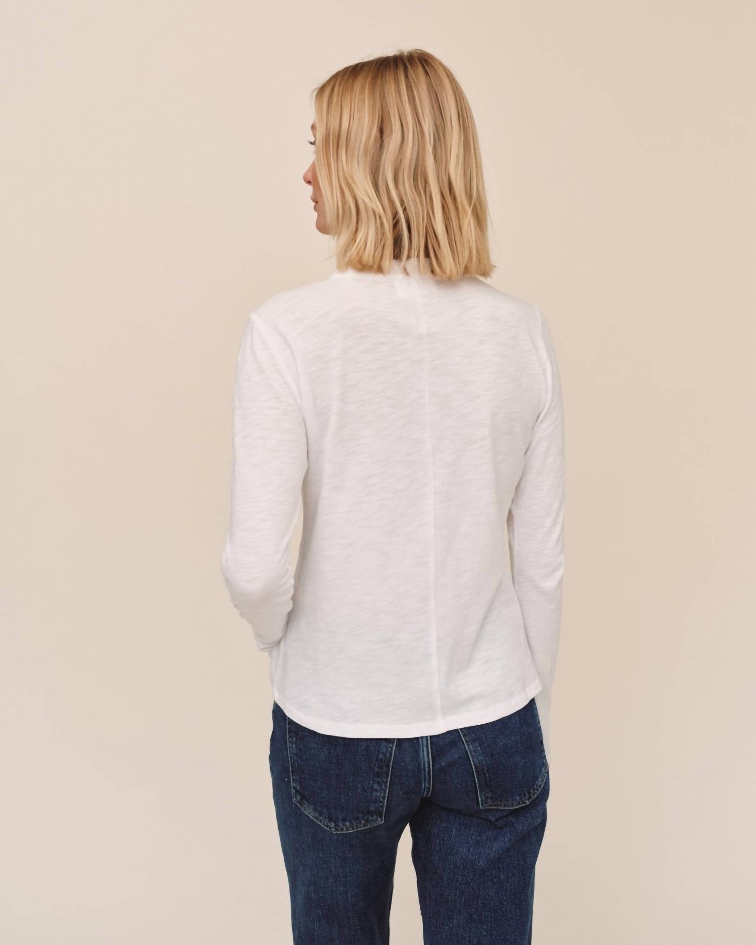 Bella Dahl Long Sleeve Crewneck T-shirt in white - women's long sleeve top - alternate view