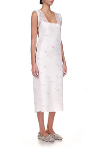 Marina Moscone - Stamped Plissé Sheath Midi Dress