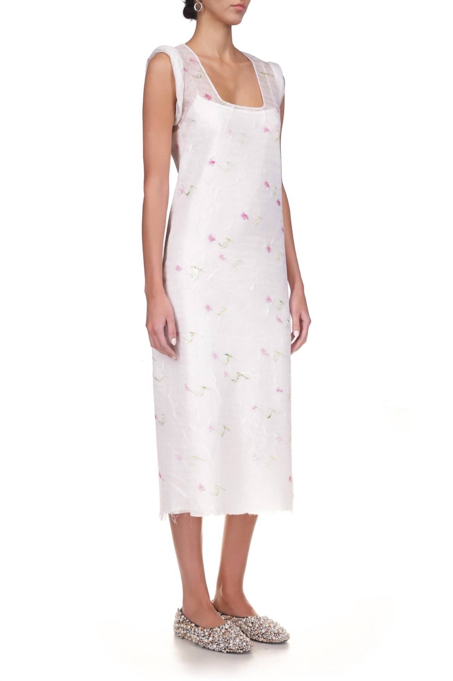 Marina Moscone - Stamped Plissé Sheath Midi Dress