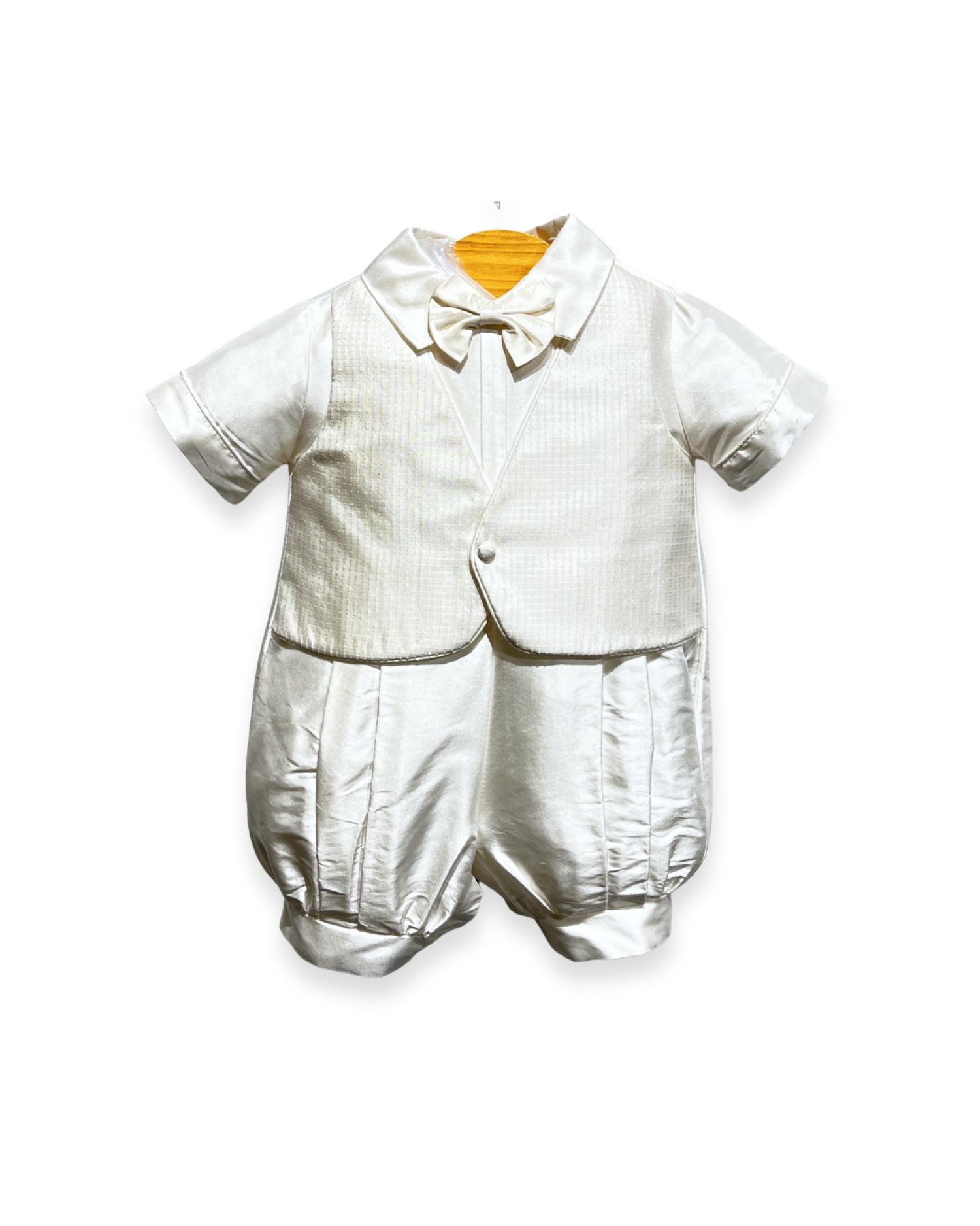 L'Pety Canar - Boy's Knickers Short Sleeve Romper With Champagne Piping
