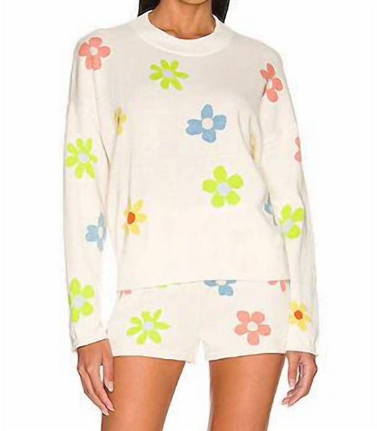 Something Navy - Cashmere Blend Floral Crew Neck Sweater