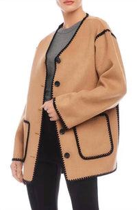 Fifteen Twenty Nico Contrast Stitchwork Jacket in camel - women's jacket - alternate view