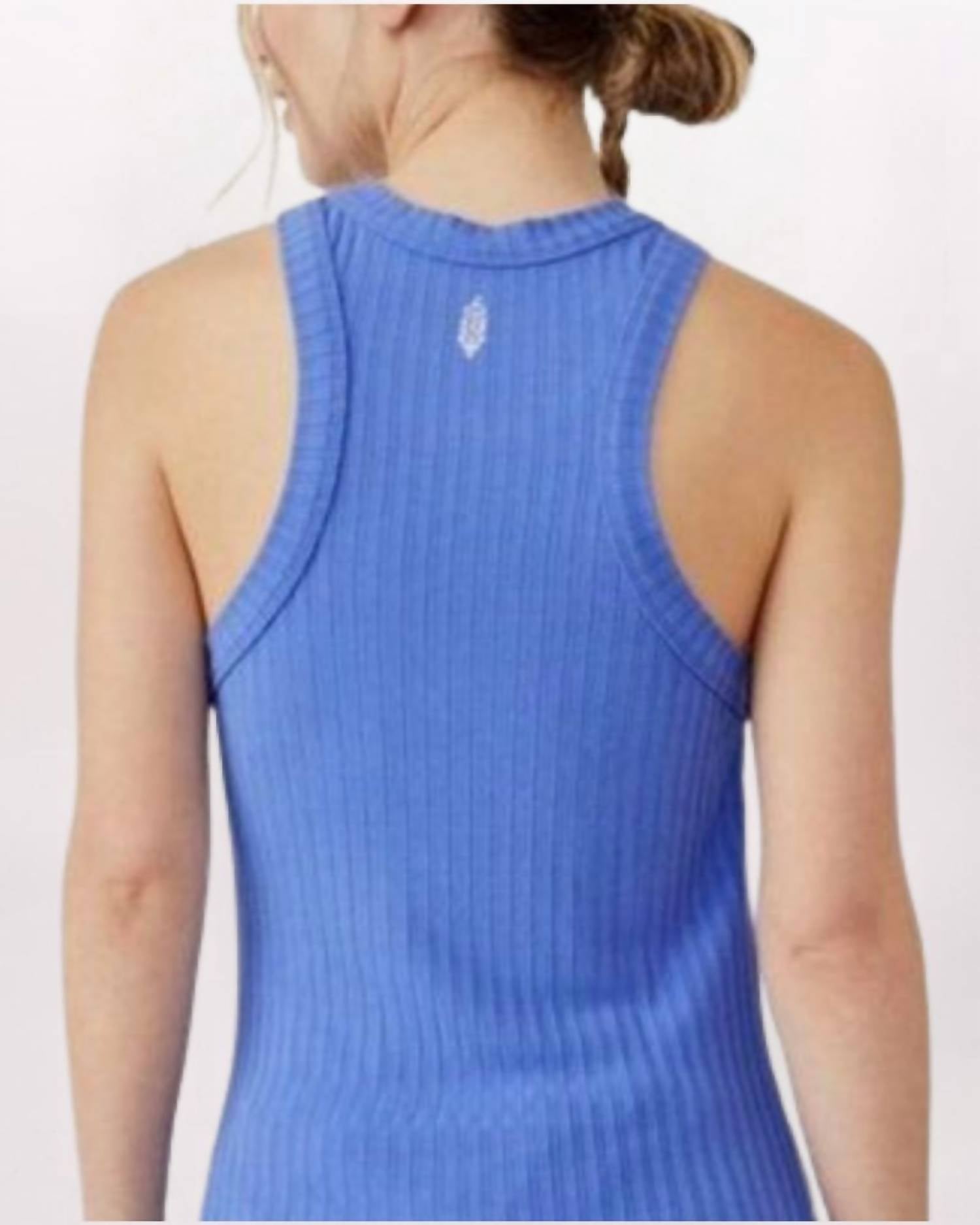 Free People Sleeveless Hi-neck Blissed Out Tank Top in blue egret - women's tank top - detail view