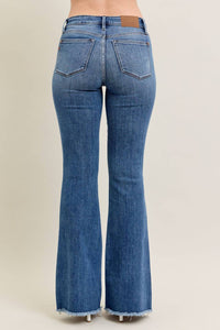 Judy Blue - Mid Rise Vintage Wash Flare Jeans With Distressed And Fray Hem