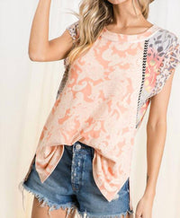 Ces Femme Paisley & Leopard Short Sleeve Top in pink - women's t-shirt