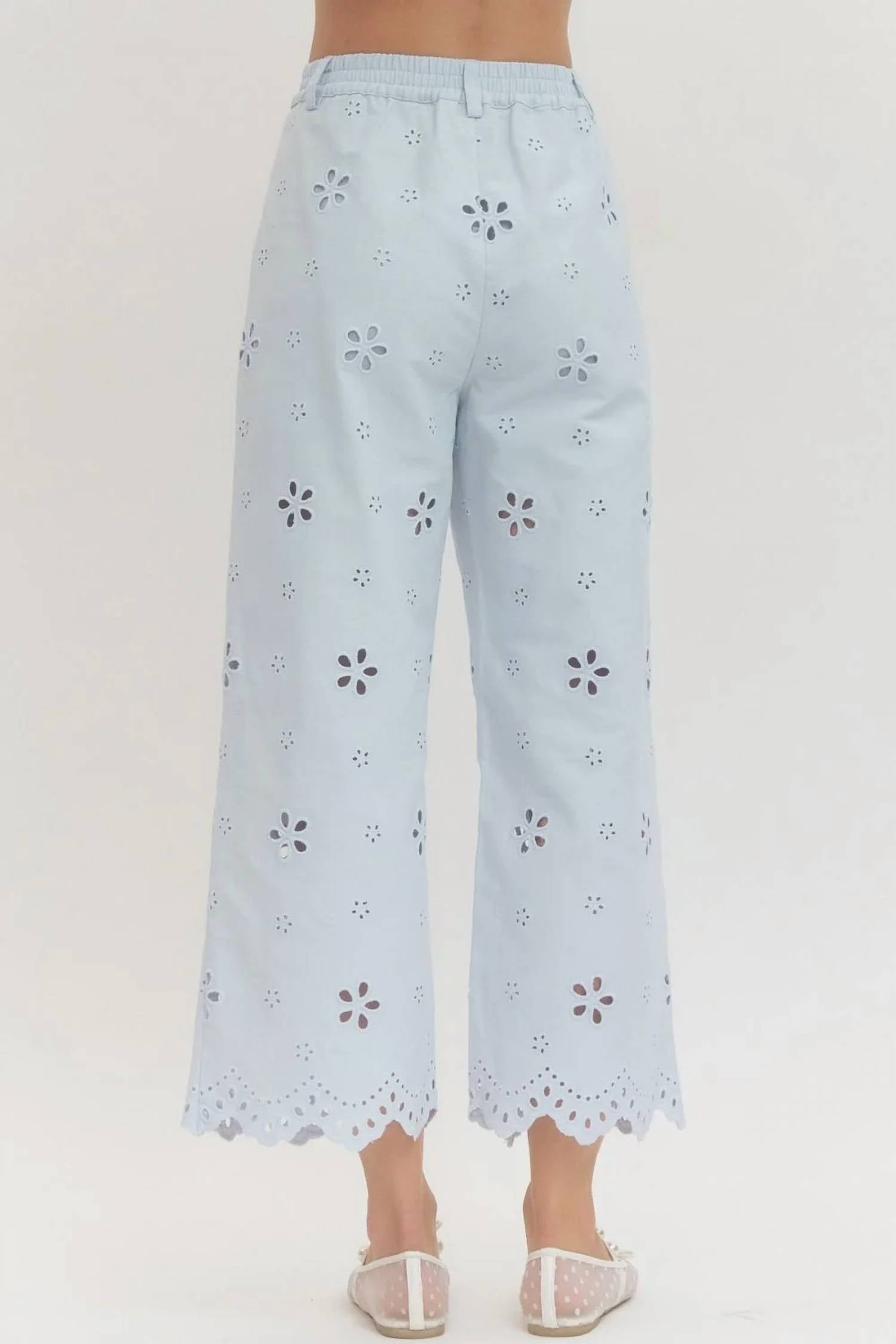 Entro - Eyelet Wide-leg Pants