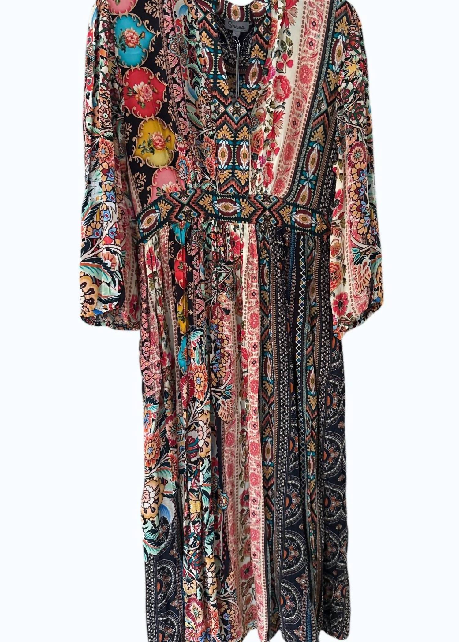 Shana Apparel Women's Patterned Midi Dress in multi - women's dress