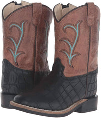 Old West Boys Crocodile Print Cowboy Boots in black tan - kids' boots - detail view