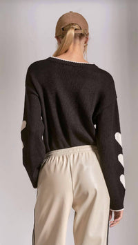 ELAN Hearts Sweater Top in black - women's sweater - alternate view