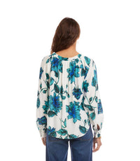 Karen Kane Blouson Sleeve Ruffle Tie-Neck Peasant Top in floral print - women's blouse - alternate view