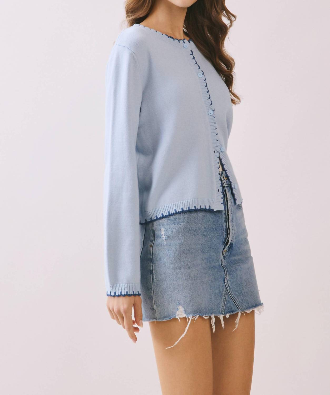 TCEC Women's Soft Knit Cardigan in sky blue - women's cardigan - alternate view
