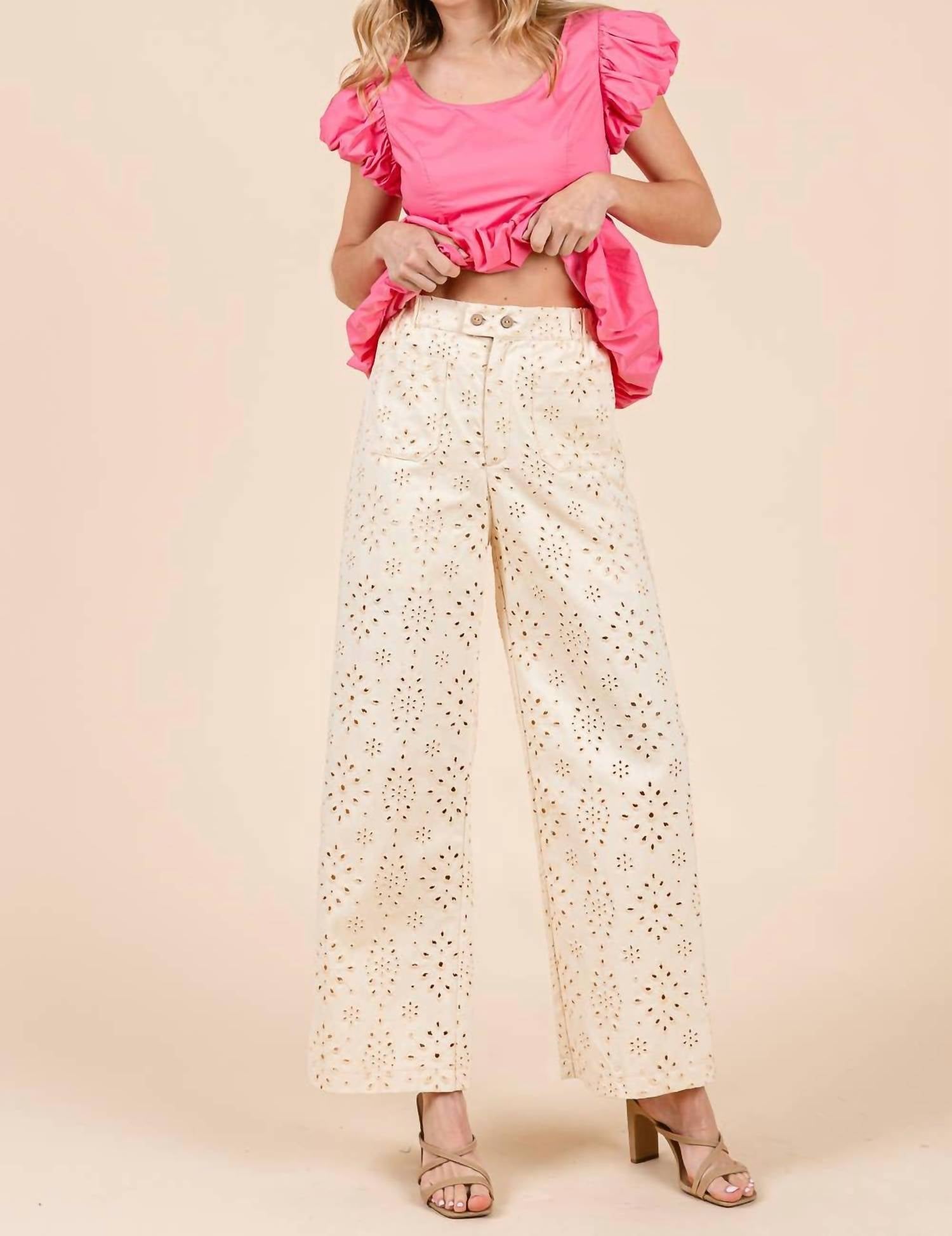 Geegee - Women's Eyelet Lace Straight Leg Pants