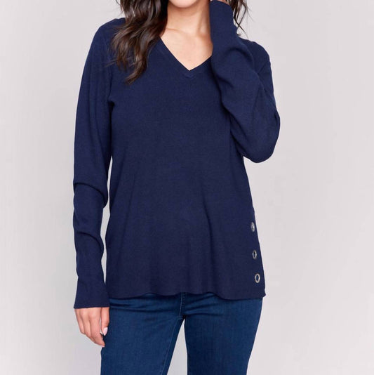 Charlie B - V-Neck Sweater with Grommet Detail