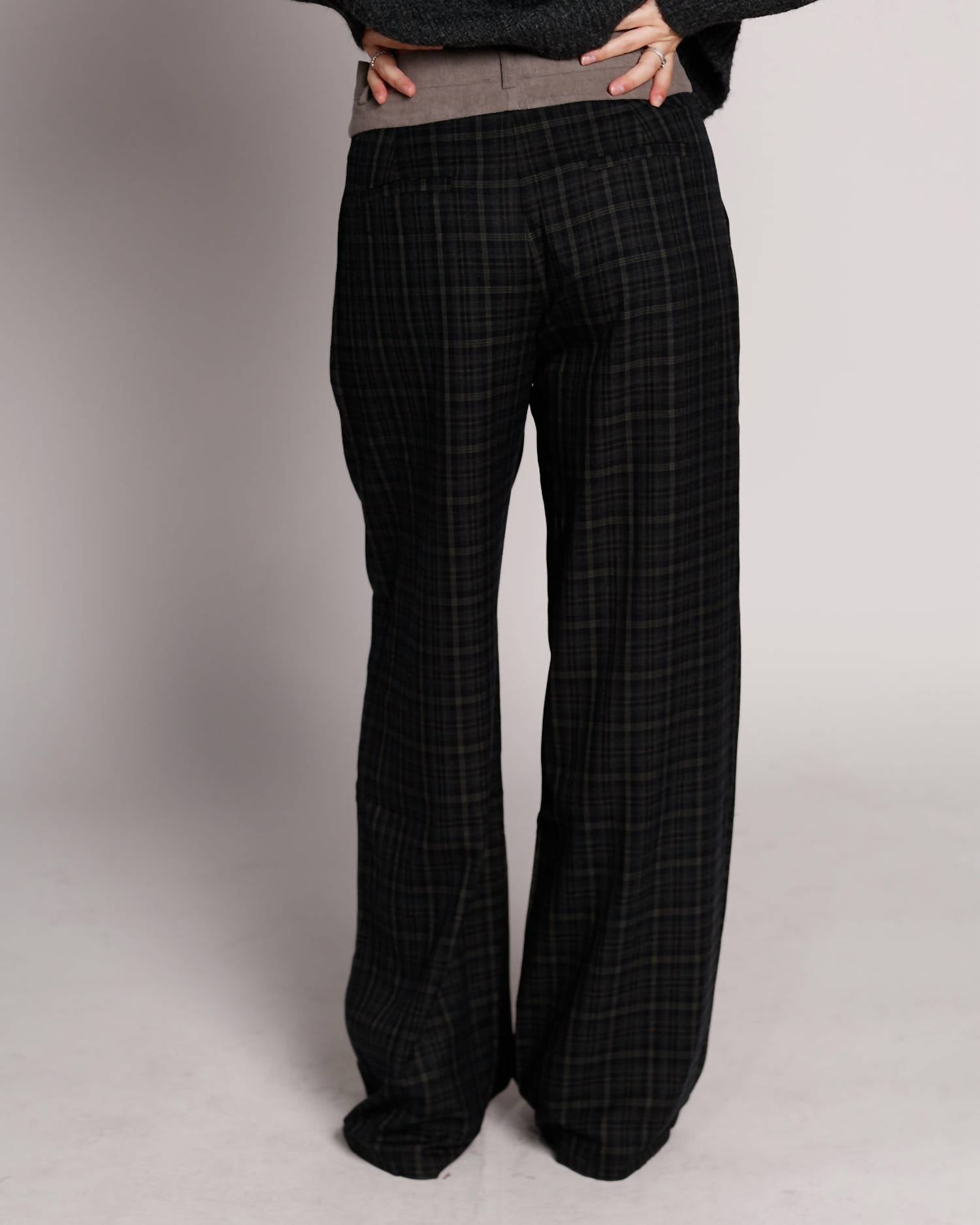 Mimosa PLAID AFFAIR WIDE LEG PANTS in black - women's pants - detail view