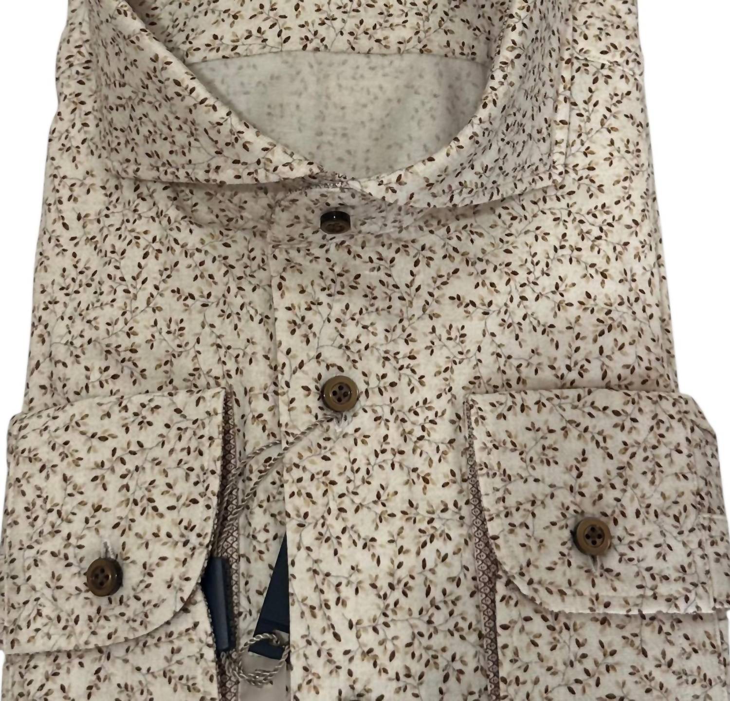 Emanuel Berg Men's Long Sleeve Button Down Shirt in white brown - men's shirt - detail view