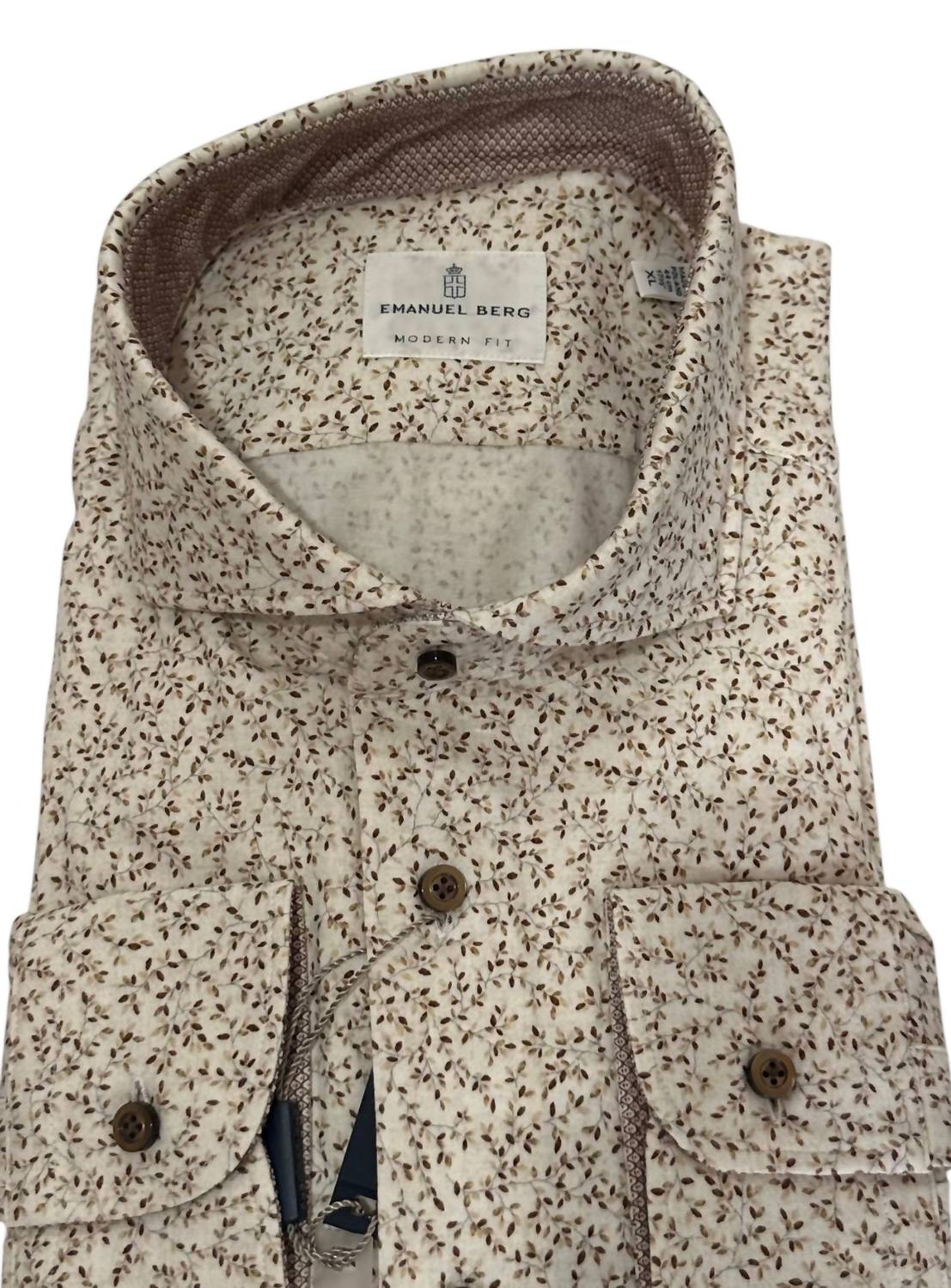 Emanuel Berg Men's Long Sleeve Button Down Shirt in white brown - men's shirt - alternate view