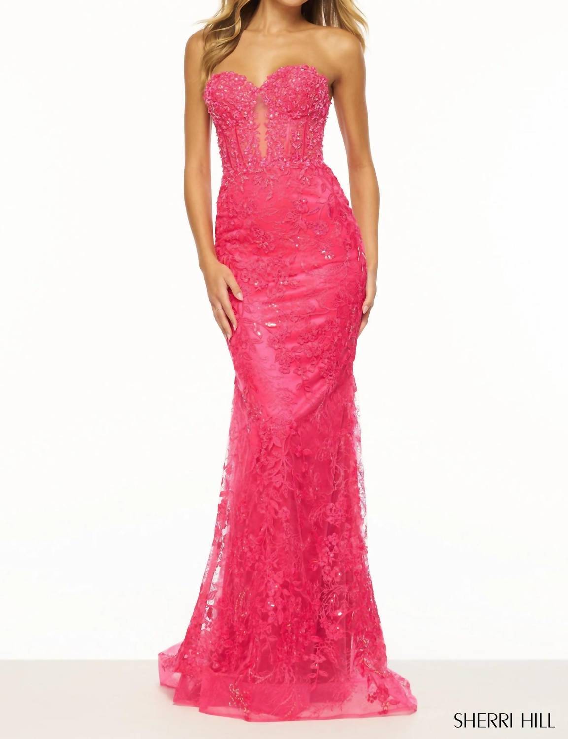 Sherri Hill Women's Prom Dress in fuchsia - women's dress - detail view